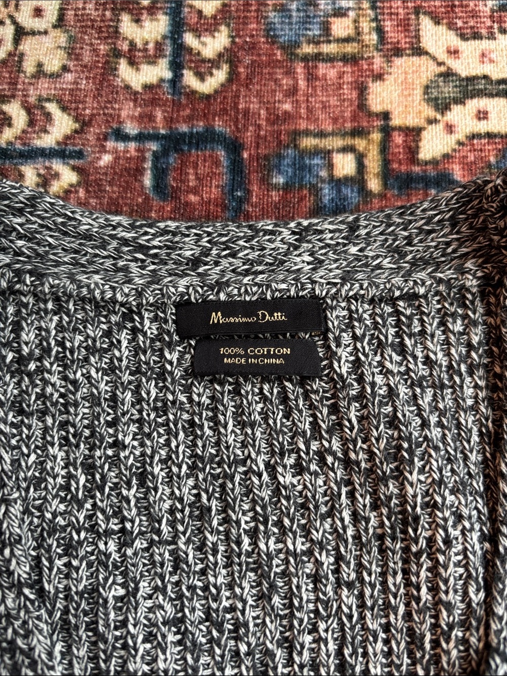 Massimo Dutti Black and White Marled Cotton Knit Sweater - Picture 2 of 4